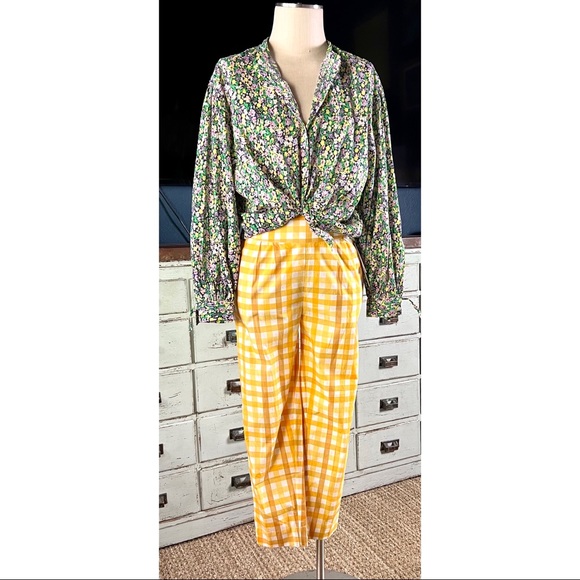 Anthropologie S/W/F Jolie Yellow Gingham Tapered Pants NWT New XS - Picture 5 of 15